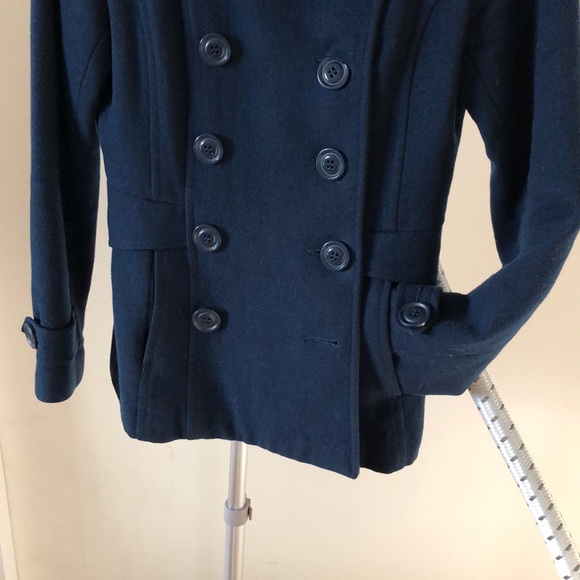 Navy blue wool blend pea coat - Picture 4 of 5